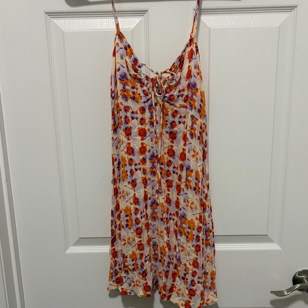 aerie Cream Floral Dress with Orange & Purple Print